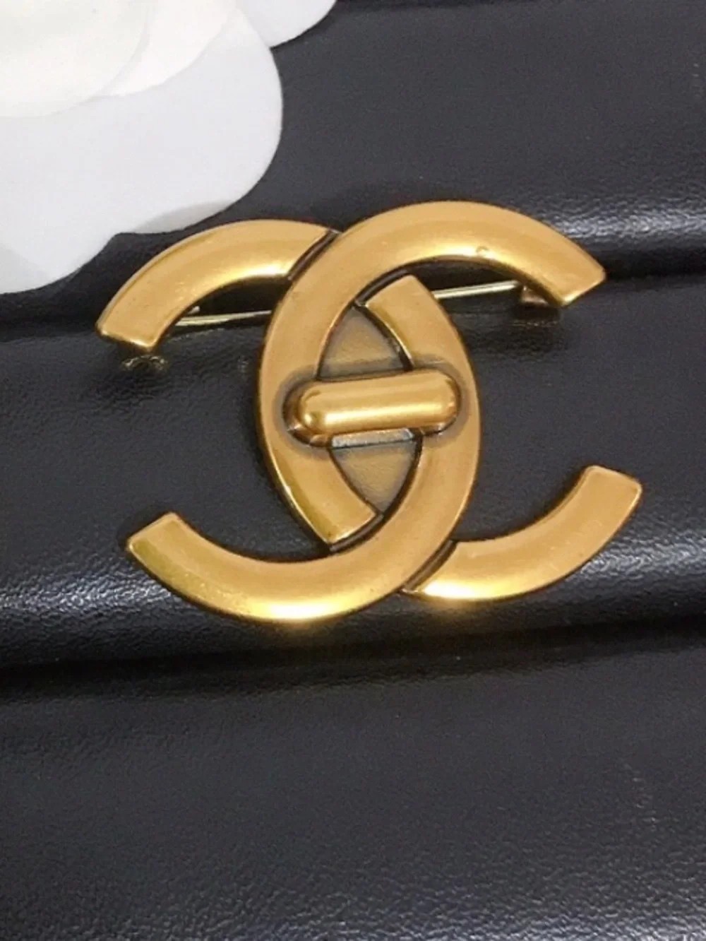 Double C Designer Turn Lock Letter Logo Brooch